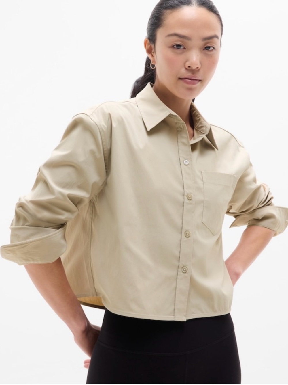 Athleta New Midday Cropped Poplin Shirt in Ecru NWT Size M